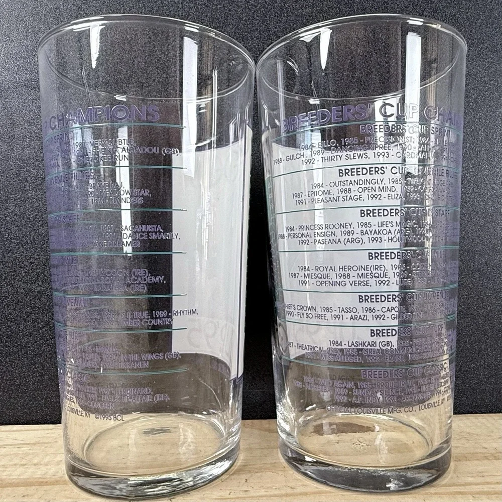 Official Breeders' Cup 1995 Champions Belmont Park Souvenir Glass Lot of‎ 2